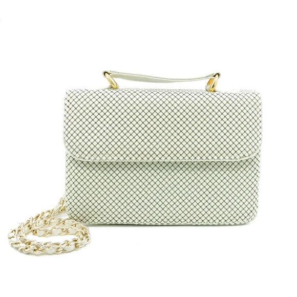 Whiting & Davis Cream Chainmail Mesh Enamel Crossbody Bag Purse - Picture 1 of 14